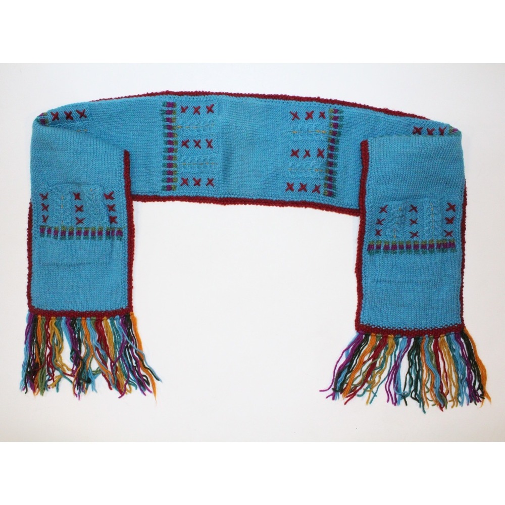Tunie Va Designs Wool Hand Knit Scarf With Pockets! Nepal Fleece Inner Fabric